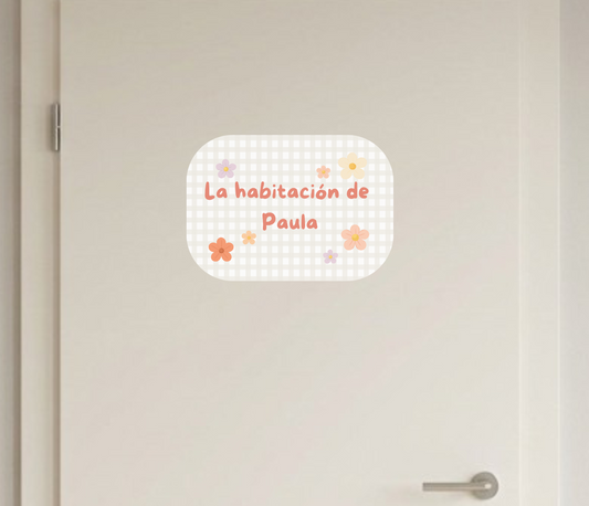 Vinilo puerta vichy y flores